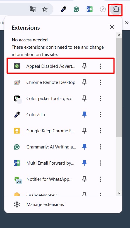 Pin the extension to your Chrome